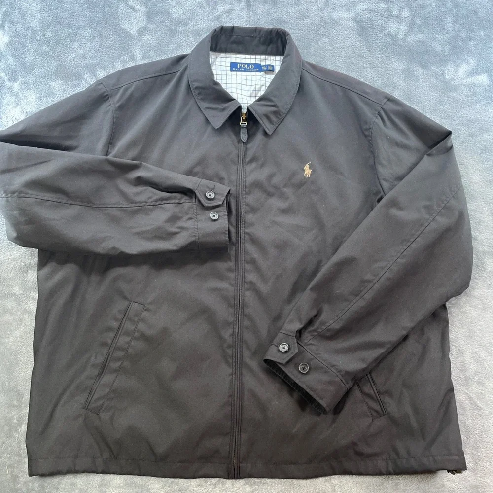 Polo Ralph Lauren Mens XXL Black Harrington Jacket Windbreaker Tattersall Lined